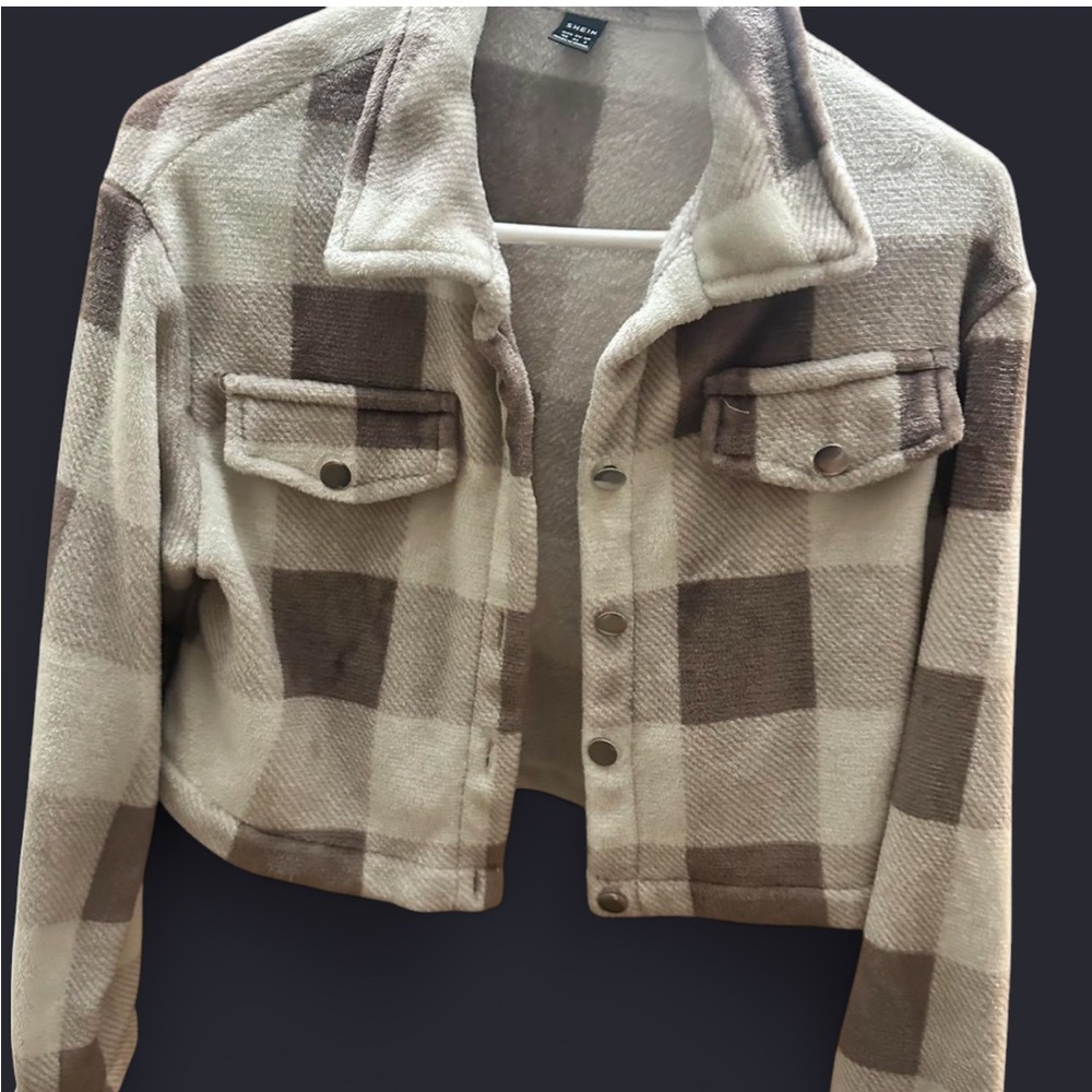 Plaid Tan and Brown Women's Cropped Jacket